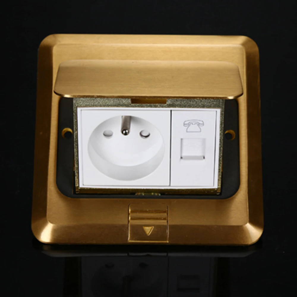 

Manufacturer All Copper Gold Panel Pop Up Floor Socket 16A French Standard Power Outlet With Telephone Port