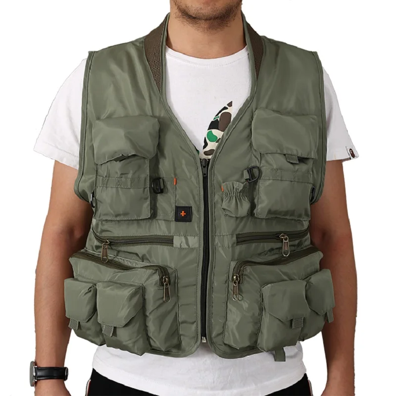 Pocket vest Spring and autumn outdoor leisure multi-pocket vest Photo reporter fishing vest Shoulder vest color : Black, Size : M