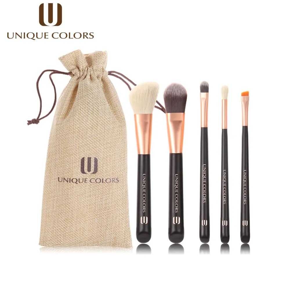 5Pcs Basic Facial Brushes Set Essential makeup brushes Synthetic PBT hair Rose gold brown handle with Travel cosmetic bag - Handle Color: 5pcs FacialBrush Set