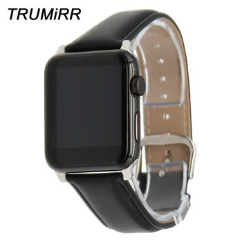 

Genuine Leather Watchband + Adapters for 38mm 42mm iWatch Apple Watch Band Stainless Steel Pin Buckle Strap Bracelet Black Brown
