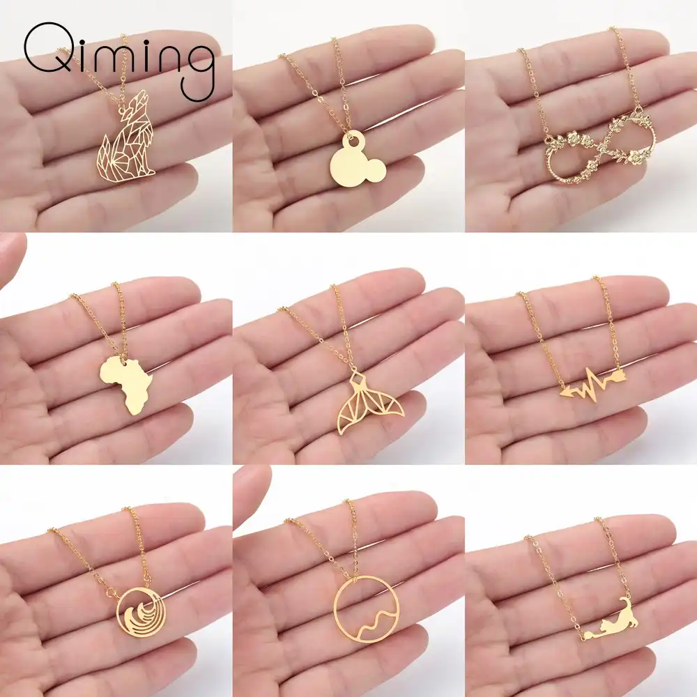 Женское колье с Микки из нержавеющей стали модное повседневное ожерелье мышь Кот Волк карта океан волна хвост Бесконечность ювелирные изде...