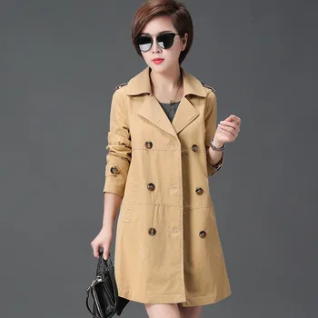 

Large size Women Windbreaker Mediun long Spring New Double-breasted Women Windbreaker Autumn Solid color Slim Trench coat DT0031