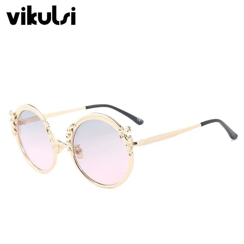 Винтажные роскошные круглые негабаритные солнцезащитные очки для женщин, градиентные линзы, брендовые солнцезащитные очки, женские солнцезащитные очки в стиле барокко, новые Oculos De Sol - Цвет линз: D455 grey pink