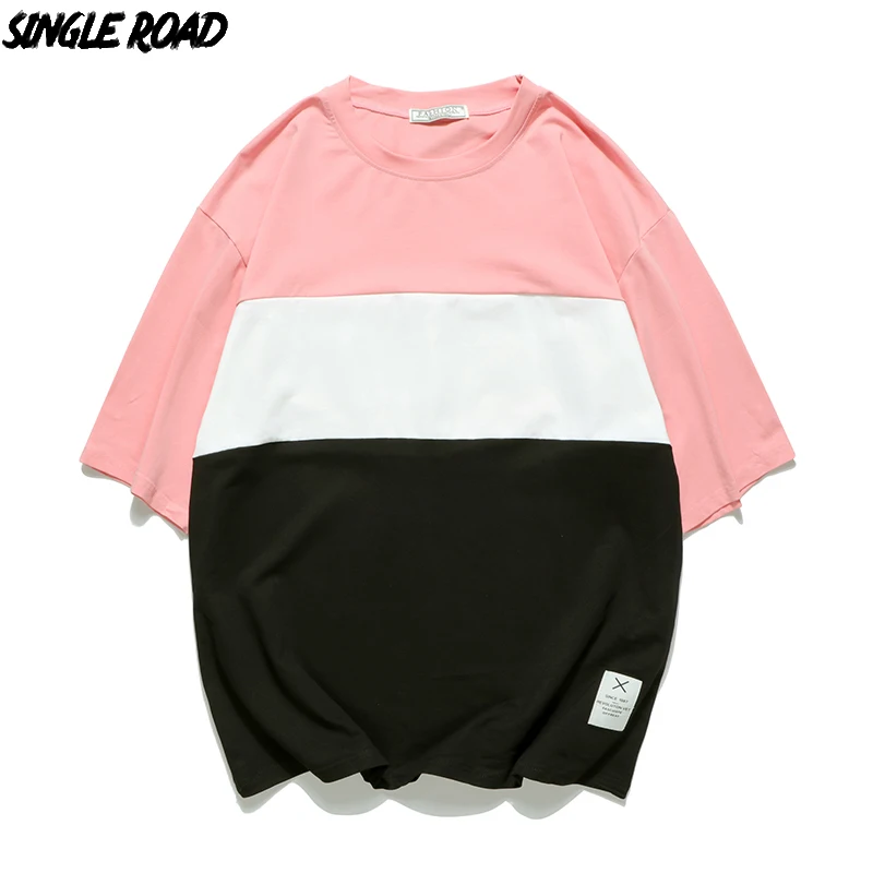 

SingleRoad Oversized Vintage T Shirt Men Streetwear Harajuku Tshirt Male Korean Pink Plain Loose Hip Hop Half Sleeve T-Shirt Men