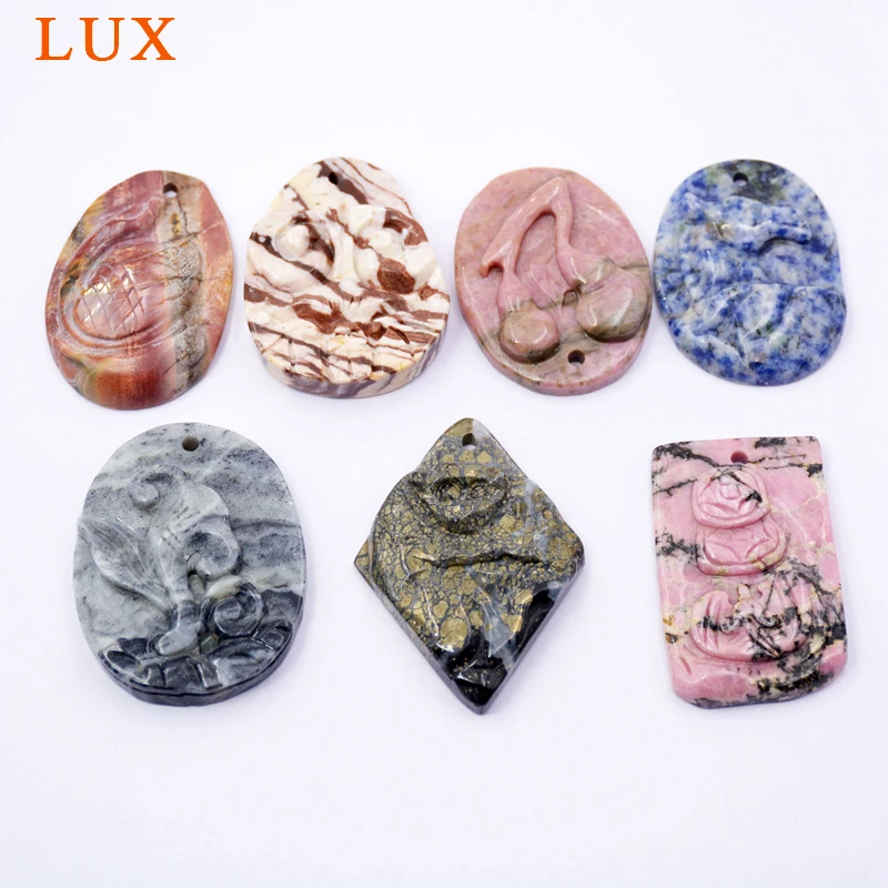 

Unique natural gemstone pendant hand carved Rhodonite jewelry for jewelry making pyrite boho Vintage original charms