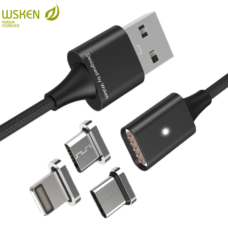 WSKEN Lite1 микро USB кабель Быстрая зарядка Магнитный кабель USB Магнитный кабель для зарядного устройства для iPhone type-c USB-C кабель 1 м