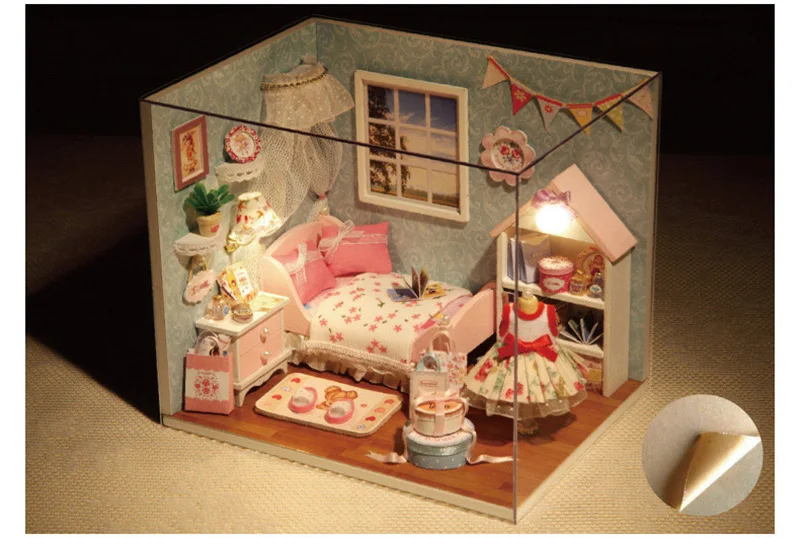 Dollhouse Room Diy Toy House Happy Little World Miniature Assemble Kits Lighting Miniature Dollhouse Handmade Wooden House Toy (3)