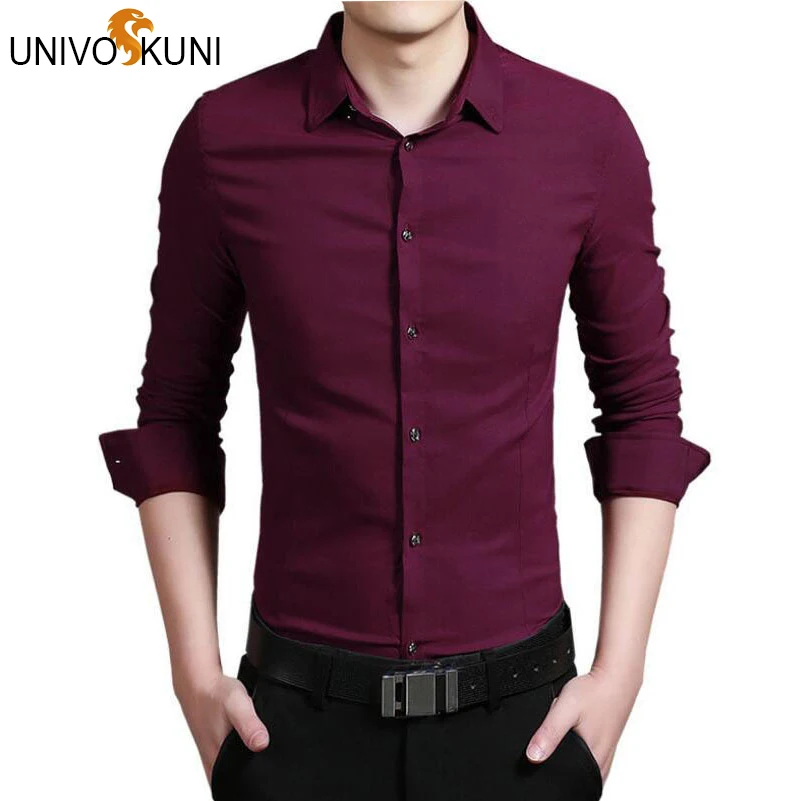 

UNIVOS KUNI S-4XL Men Shirt New Fashion Cotton Shirts Casual Long Sleeve Slim Fit Blouse Social Camisa Masculina Q5167