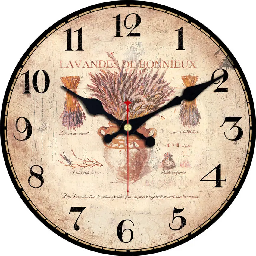 Настенные часы с подсолнухами, римские часы с деревянным каркасом, часы в средиземноморском стиле для домашнего декора, винтажные часы, не тикающий звук - Цвет: Flower Wall Clock 17