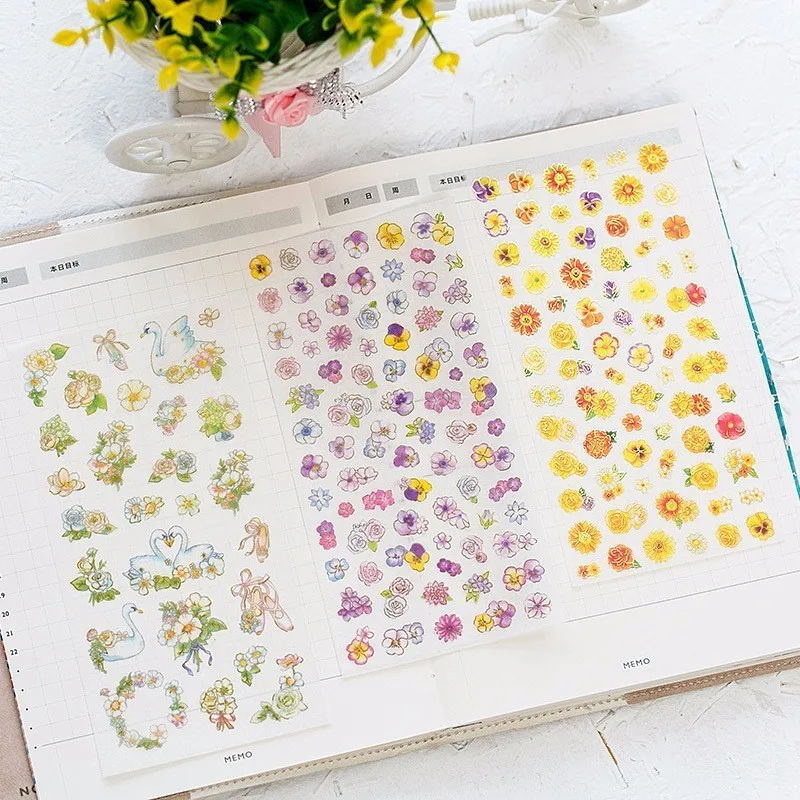 6PCS New Hundred Flowers Children Stationery For DIY Albums Scrapbooking Diary Decoration Cartoon Depicting Stickers | Канцтовары для
