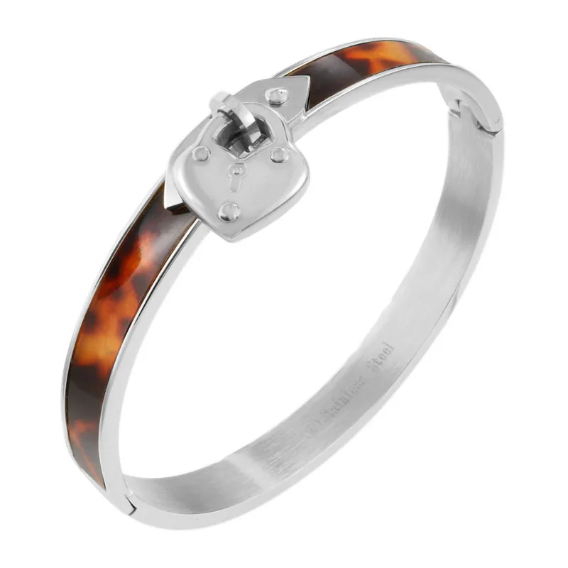 Модный браслет с леопардовым принтом и эмалью для женщин, позолоченный браслет из нержавеющей стали 316L для влюбленных, жесткий браслет - Окраска металла: Silver