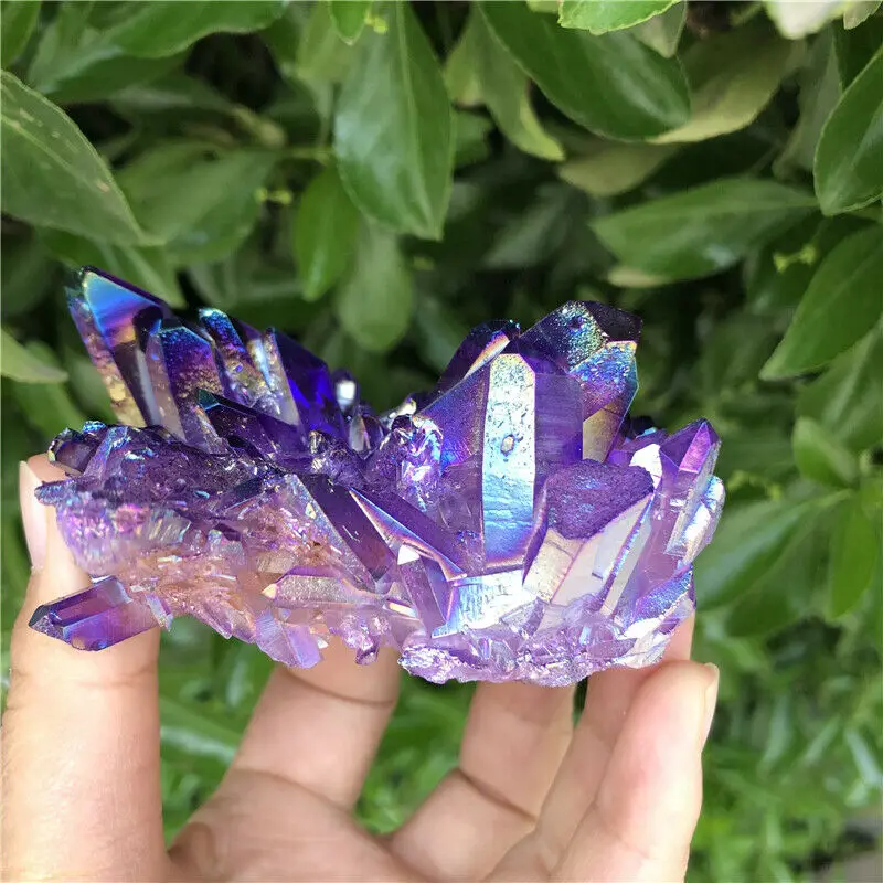 

Drop Shipping 196g Electroplate Purple Titanium Lemurian Quartz Cluster Crystal Mineral Amethyst Stone