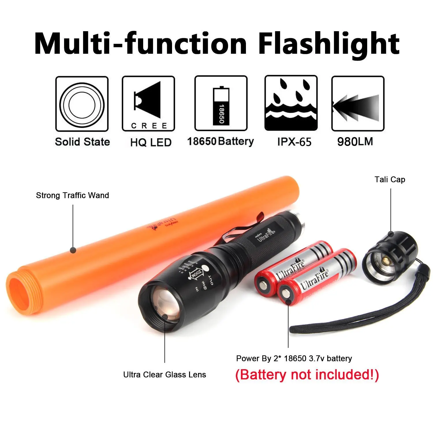 UltraFire светодиодный светильник-вспышка, дорожный сигнаПредупреждение фонарь L2, лампа с передатчиком, 5 режимов, светильник-вспышка, охотничий светильник 18650, светильник-вспышка