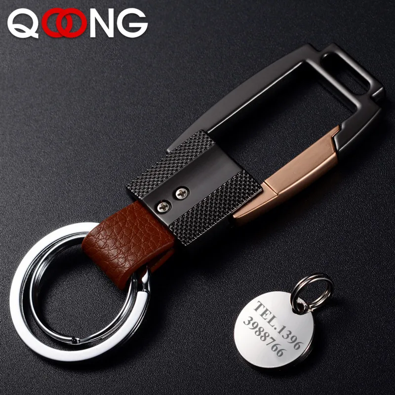 QOONG пользовательский брелок с надписями кожаный брелок выгравированное имя индивидуальный логотип Личная цепочка для ключей для автомобиля брелок Y58