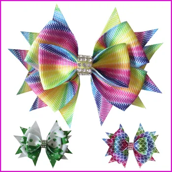 

30 BLESSING Girl 3.5" Diamond Rainbow Stylish Hair Bow Clip Unicorn Clover Fruit