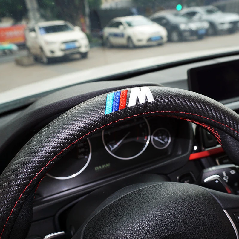 M power M Carbon fiber Sport Car Steering Wheel Cover Size M 38cm for font b