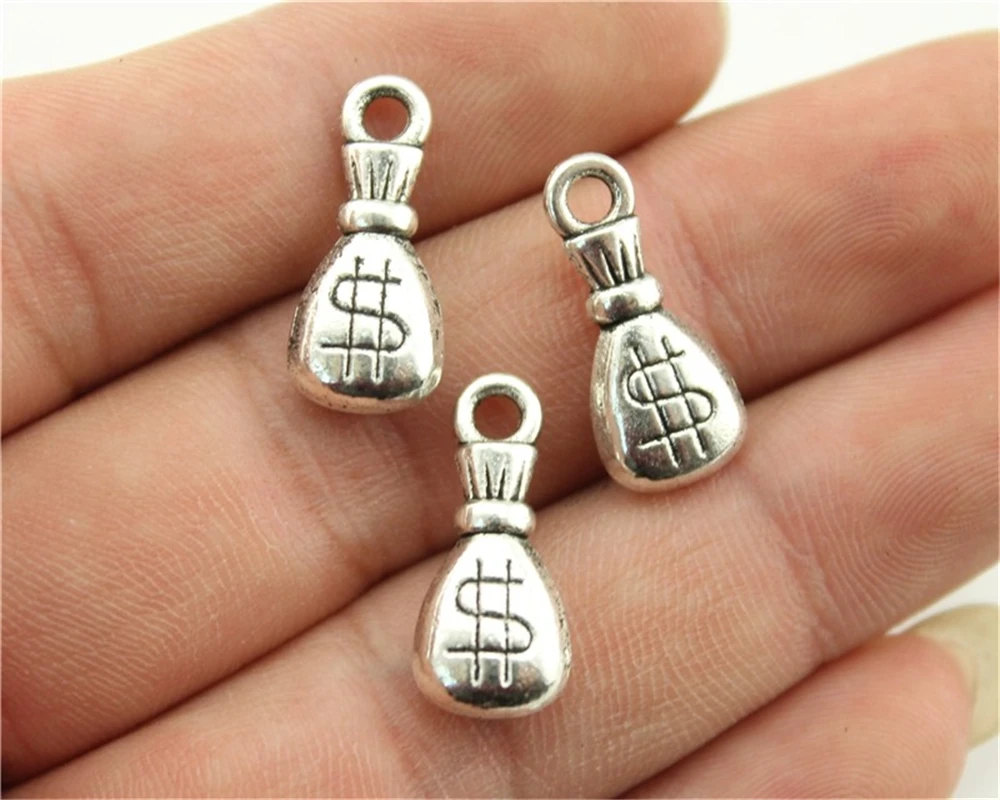 WYSIWYG 10pcs 20x9x5mm Money Bag Charm Money Charms Money Lucky Charms
