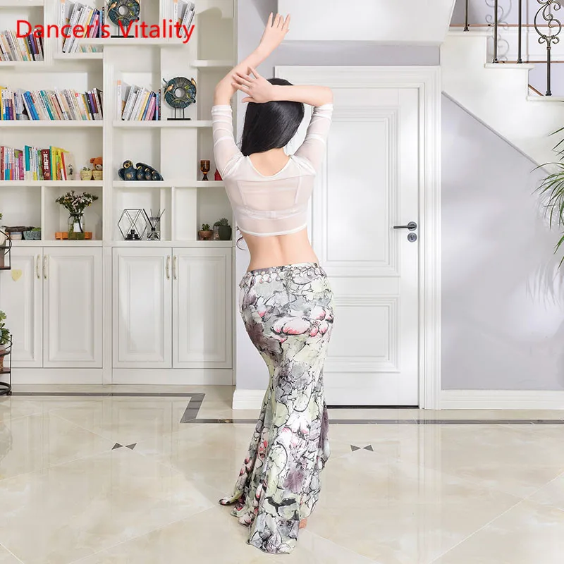 New Practice Belly Dance Costume Milk Silk flower elegant Long Skirts