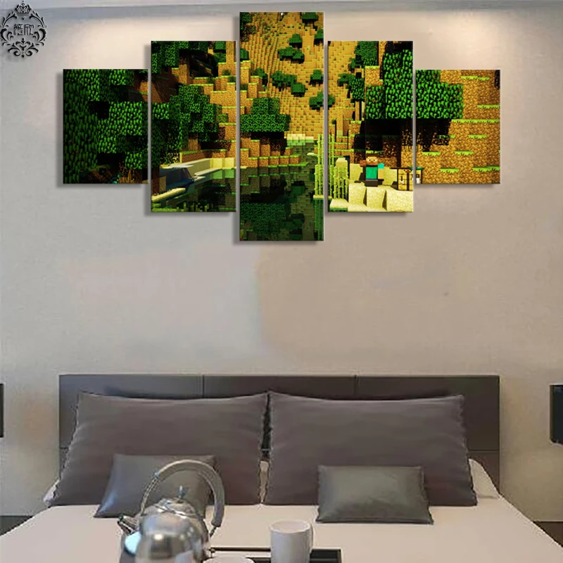 5 Panel Canvas Printed Pictures Minecraft Home Wall Art Game Poster Painting Artwork Modern Cuadros