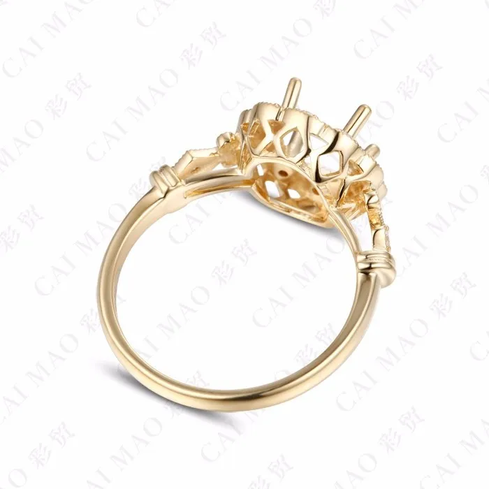 CaiMao овальным вырезом кольцо Маунт Semi Настройки и 0.18ct Diamond 14 К желтого золота драгоценных камней Обручение кольцо Fine Jewelry