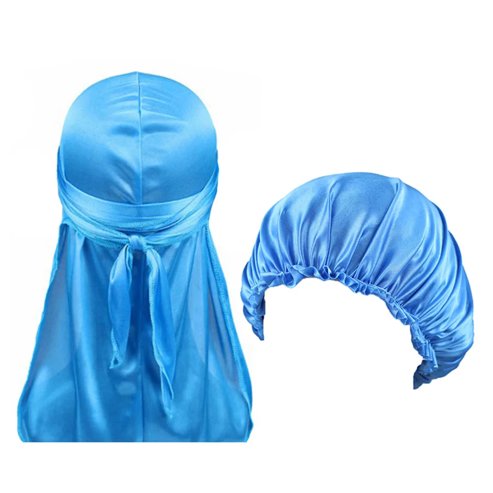 Унисекс Durag и капот с длинным хвостом ремни волны для мужчин женщин шелковая