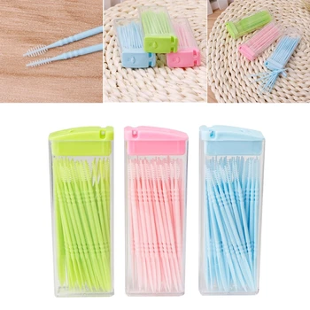 

50 pcs / box Double-headed Dental Brush Teeth Sticks Floss Pick Toothpick