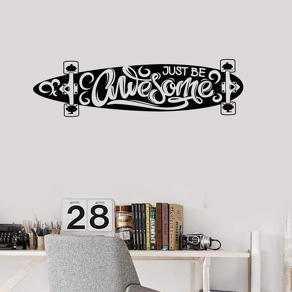 Skateboard Just Be Awesome Quote Wall Sticker Kids Room Playroom Skate Sport Inspirational Quote Wall Decal Vinyl Decor (1)