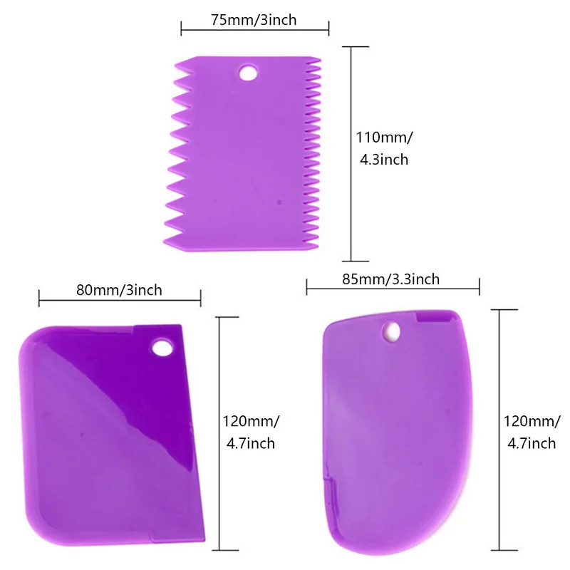3 шт./компл. торт инструмент Пластик лезвие Fondant(сахарная) Украшение заварной крем масло Шпатель скребок торт набор многофункциональных - Цвет: purple