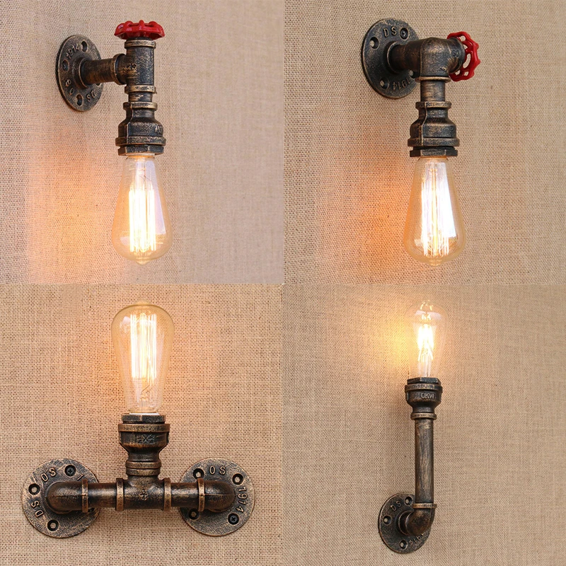  Steam punk Loft Industrial iron rust Water pipe retro wall lamps Vintage E27 LED sconce wall lights - 32742319051