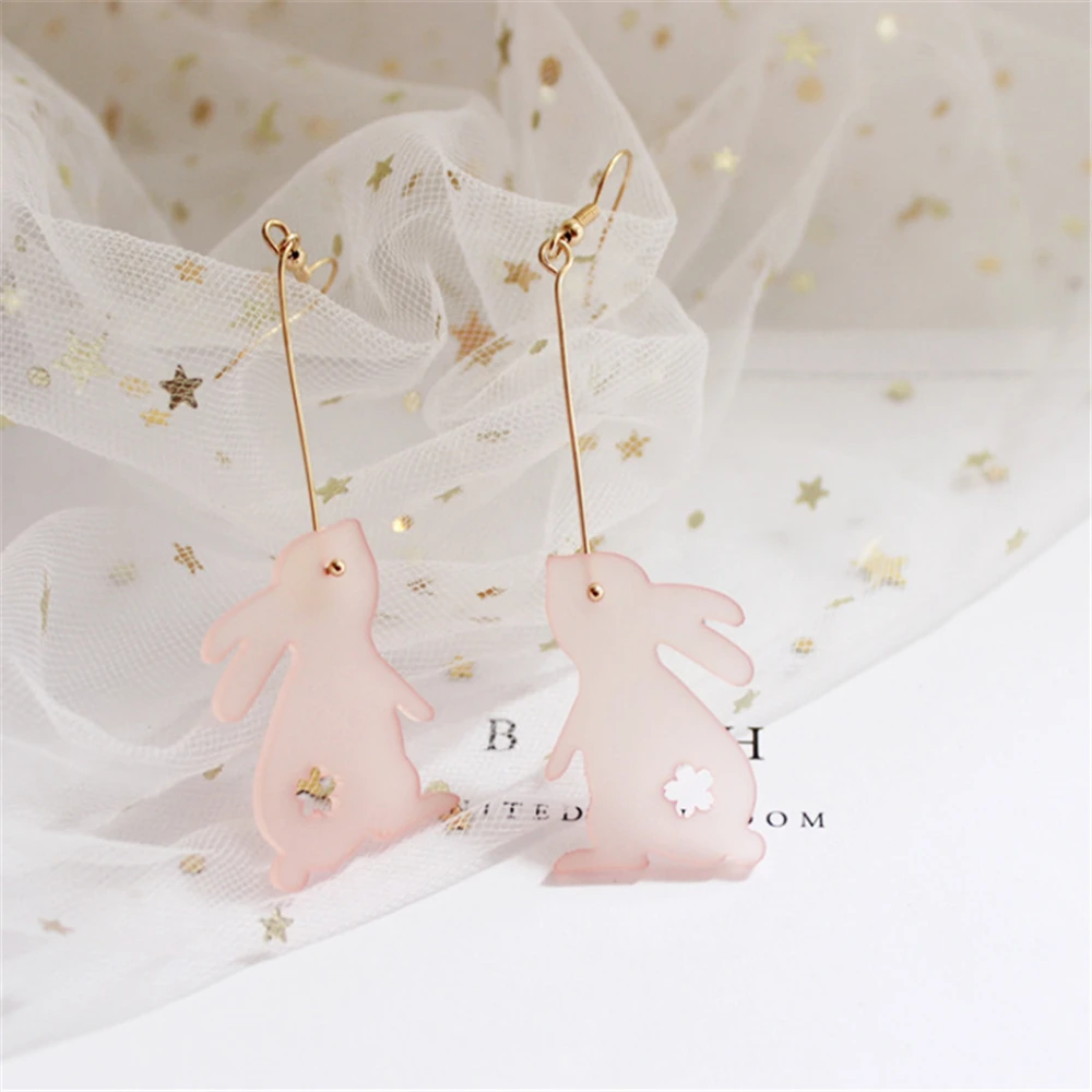 

1 Pair Silver Animals Cute Bunny Rabbit Earrings Women Creative Cartoon Ear Jewelry Child Girls Dangle Alloy Jewelery Pink