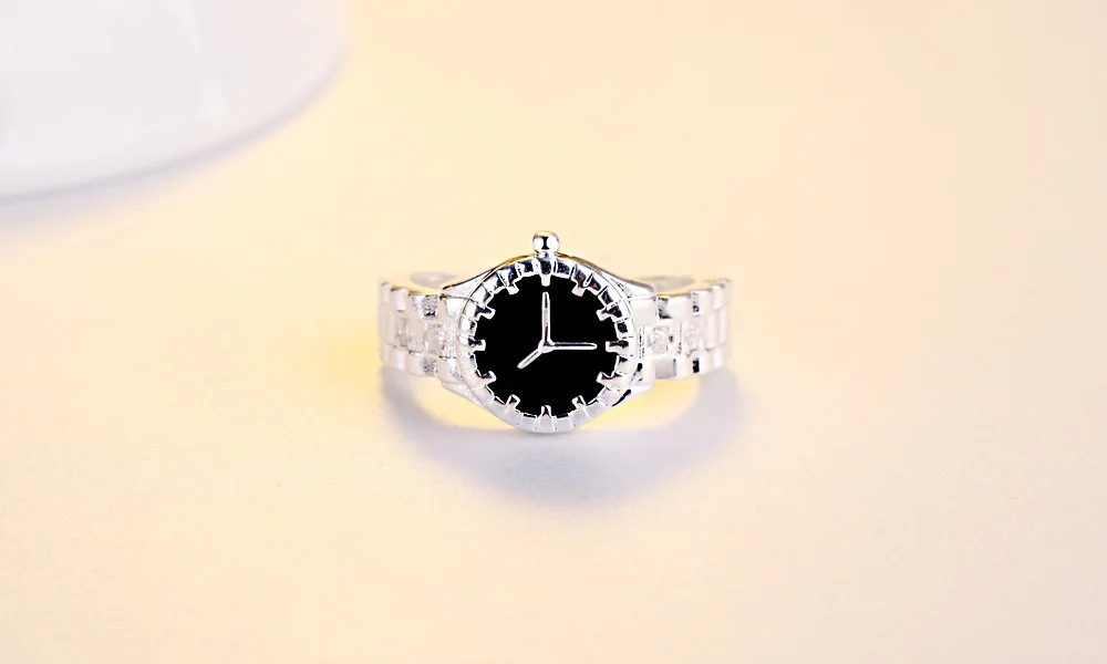 Watch shape Rings for Women Cubic Zirconia Black Ring Female Silver Color Fashion Jewelry Decorating Dropshipping 925 stamp