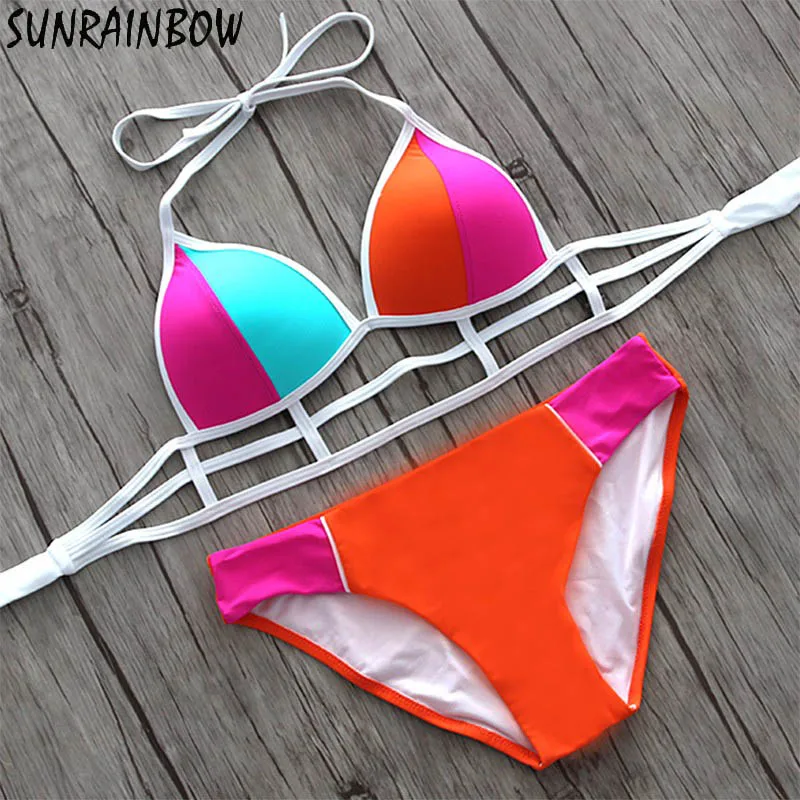 SUNRAINBOW 2019 أحدث مثير النساء البيكينيات رفع مجموعة البكيني خليط الرسن أعلى التفاف النساء الرجعية ملابس السباحة بحر ملابس سباحة حريمي