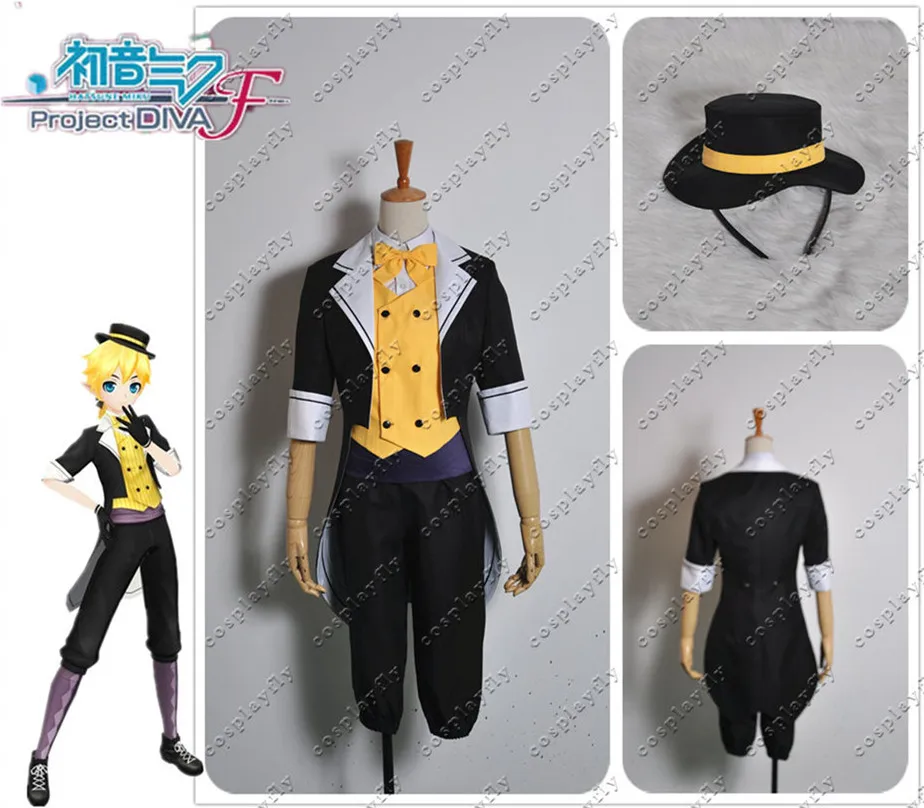 

Vocaloid Hatsune Miku Project Diva F Len New Edition Cosplay Costume Custom Made Any Size with Hat Socks (W0210)