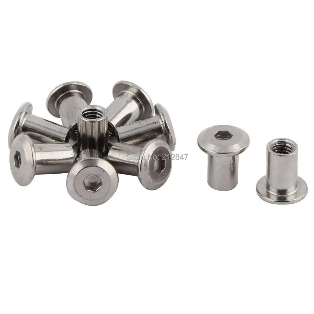 

Stainless Steel Flat Head Inner Hexagon Rivet Nuts Fasteners Silver Tone 6mm Thread Dia 12mm Long 10pcs