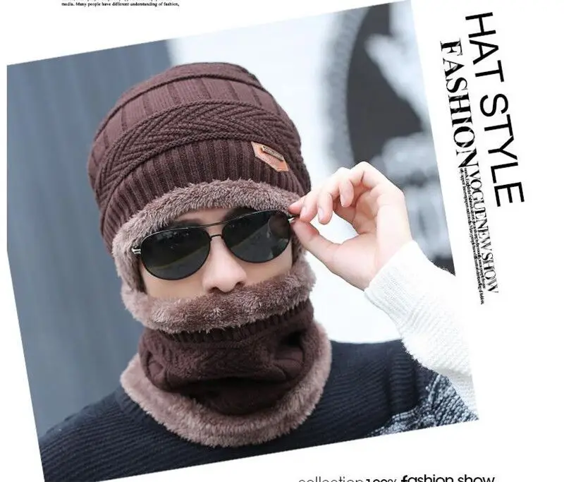 MAERSHEI Лидер продаж 2 шт. лыжный кепки шарф холодной теплые кожаные зимняя женская шапка для мужчин вязаная шапка капот теплые шапка черепки шапочки