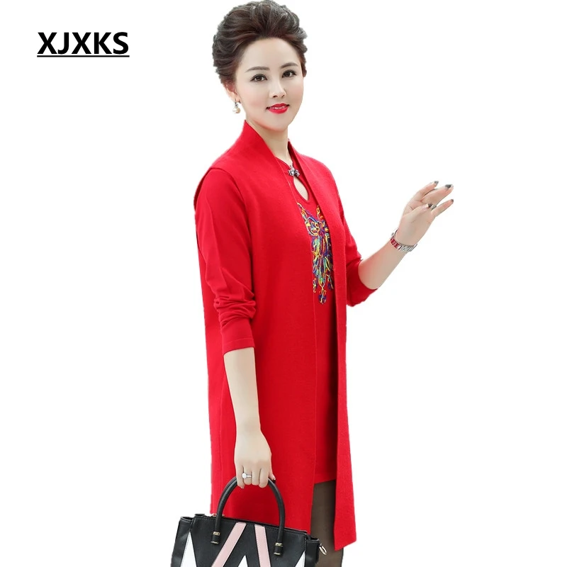 

XJXKS Mother Sweater Set Noble Sweater Dress+Vest Autumn 2018 Happy Event Winter Clothes Women Cardigan Coat