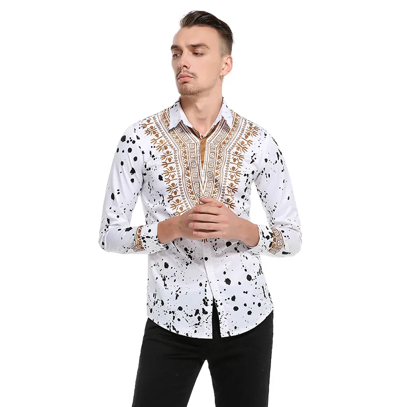 European Size Spring Autumn Mens Printed Floral Shirt Cotton Casual Long Sleeve Male Clothes Slim Comfortable