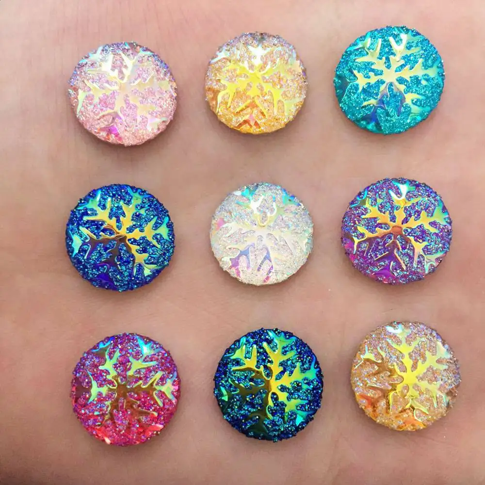

Hot 250pcs 14mm AB Round Resin Snowflake Flatback Rhinestone Wedding Buttons K15*10