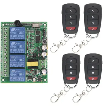

AC 220V 4 Channel 4CH RF Wireless Remote Control LED Bulb Switch System Receiver + Transmitter, 315/433 MHz