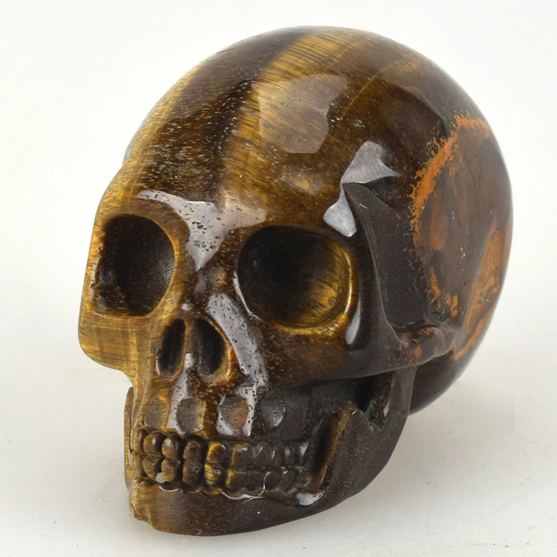 

3'' Healing Realistic Quartz Crystal Skull Sculpture Natural Tiger Eye Hand Carved Crystal Skull Statue Home Decor Artworks
