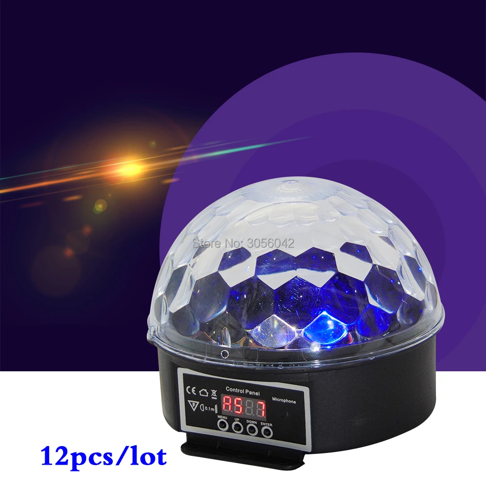 

27W Crystal Magic Rotating Ball Remote control 9 colors RGB disco balls lights for parties/LED Stage Lights (12pcs/lot)