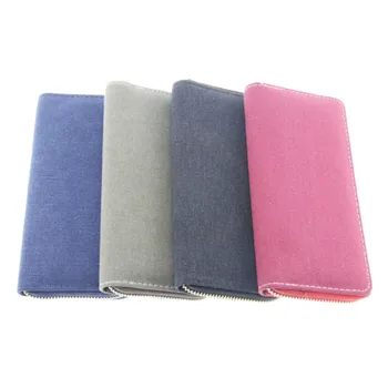 

2019 Fashion Solid Black Blue Canvas Wallet Women Purses Long Clutch Money Bag Cell Phone Card Holder Zipper Around Organizer