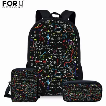 

FORUDESIGNS Math Formula Prints Backpack for Girls Boys School Bag Set Children Geometric Pattern Schoolbag Kids Bag Pack