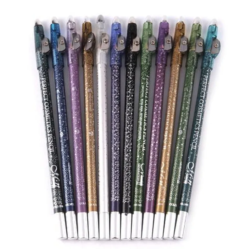 Lady 12pcs 12 Color Long Last Sparkle Glitter Eyeliner Pencils Set With