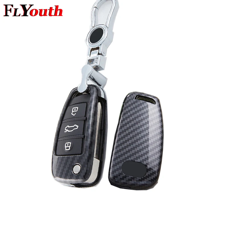 

For Audi A1 S1 A3 S3 8P 8V RS 3 A4 B6 B7 A6 S6 C6 Q2 Q3 8U Q7 R8 TT S RS 8J Carbon Fiber Remote Fold Key Case Shell Cover
