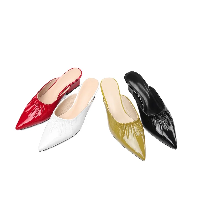 Femmes Sexy À green Profonde Cuir Bout Zvq Carré Verni En Qualité Chaussures Mode white Pointu red Black Nouvelle Med Peu L'extérieur Pour Chaussons Supérieure Talon Cx5ax