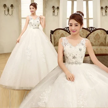 

New V-neck Wedding Dresses Simple Off White Sequined Cheap Wedding Gown De Novia