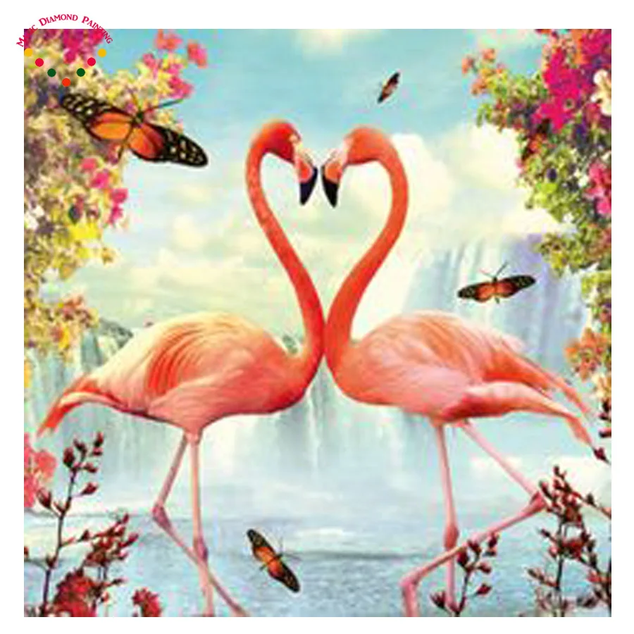 Magic Round diy Love flamingo diamond painting cross stitch crystal