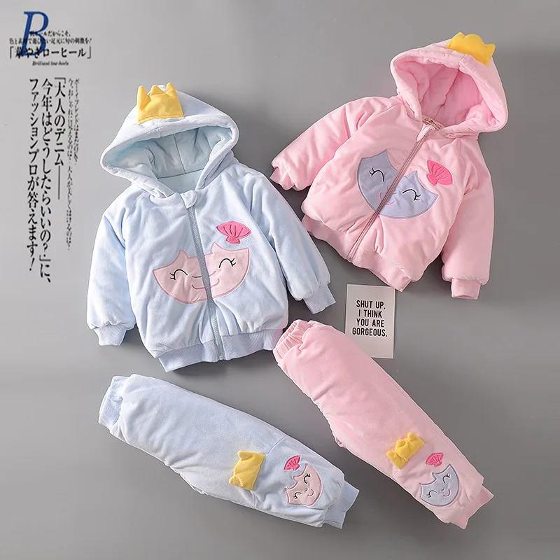 

2018 new children winter clothes suit baby girls winter parkas jacket +winter pant 2 pices suit children 0-4 years winter suit