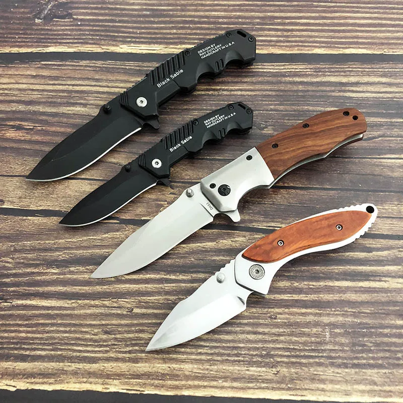 Купить Карманный складной нож на открытом воздухе охотничьи ножи Самозащита инструменты для выживания с ручкой из розового дерева кожаная оболоч...